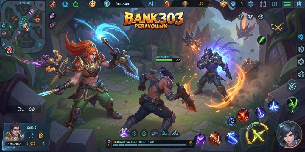 Screenshot BANK303 menampilkan aksi seru gameplay MOBA yang intens.