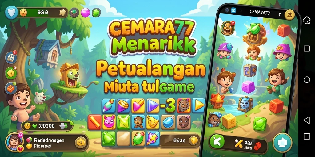 Gameplay seru CEMARA77 dengan tantangan Match-3 menantang.