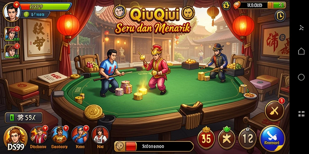 Screenshot utama menunjukkan aksi seru dalam game QiuQiu.