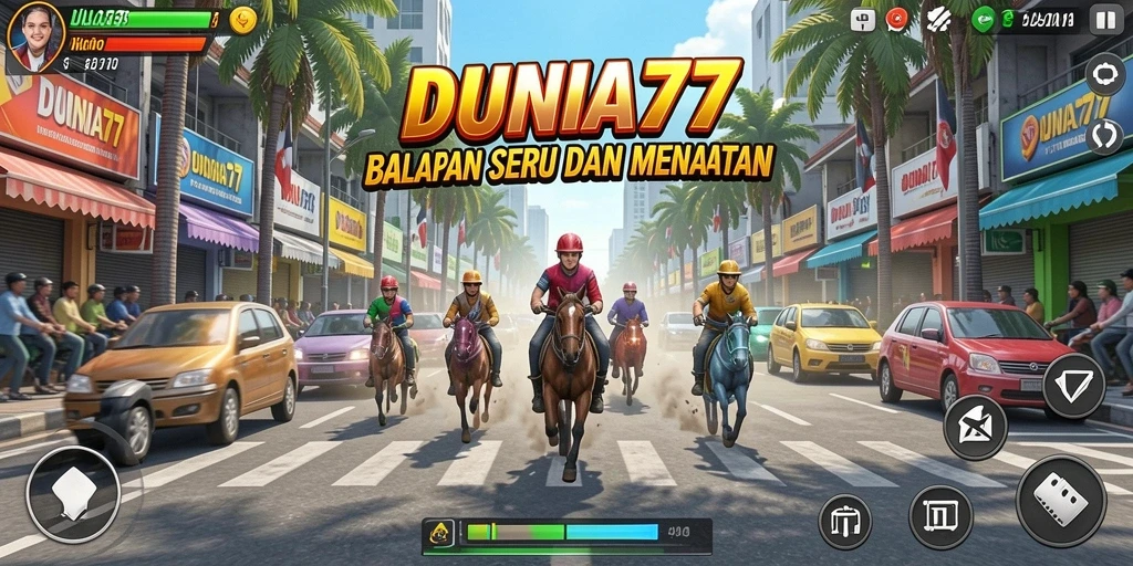 Tampilan gameplay balapan seru DUNIA77 yang mendebarkan.