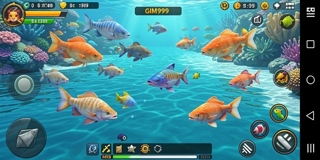 Screenshot gameplay GIM999 yang menampilkan aksi tembak ikan.
