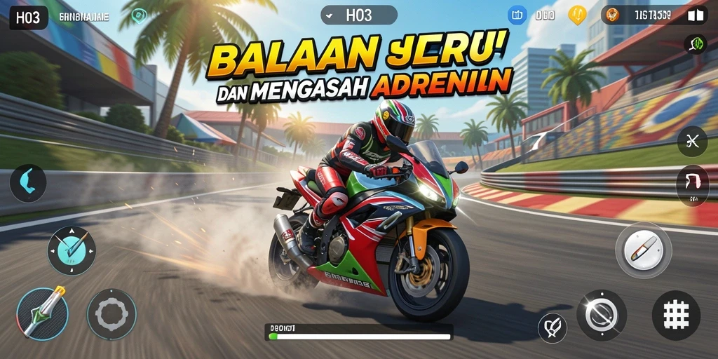 Gameplay H03 menampilkan balapan motor yang intens dan kompetitif.