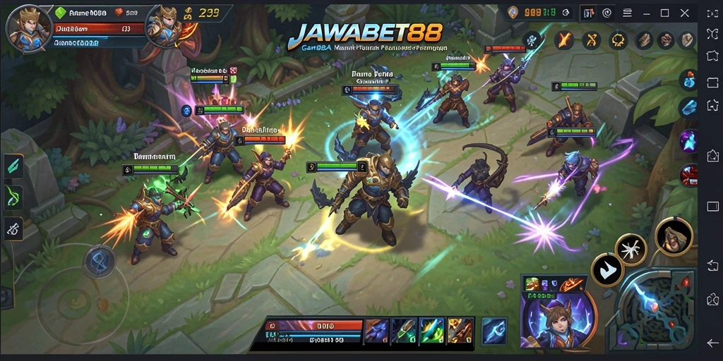 Screenshot gameplay JAWABET88 dengan aksi MOBA yang intens.