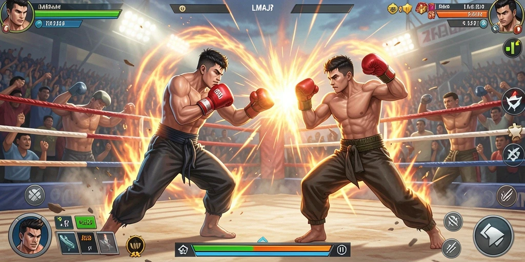 Tampilan pertarungan seru dalam game Fighting LMBAJP.
