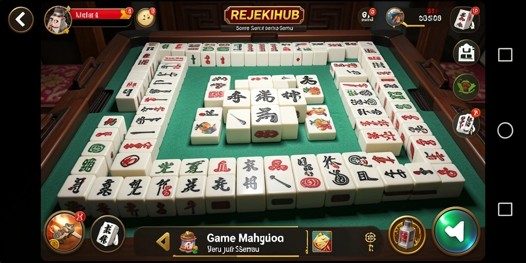 Tampilan gameplay seru di REJEKIHUB dengan kartu Mahjong.