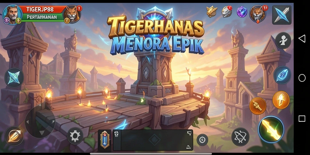 Screenshot gameplay <strong>TIGERJP88</strong> menunjukkan aksi seru menara pertahanan.