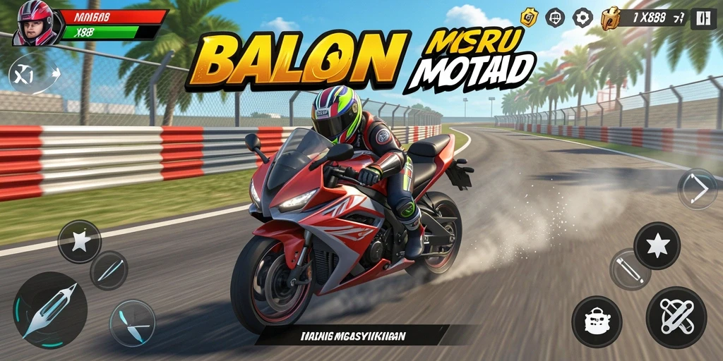 Screenshot utama X88 dengan adegan balapan motor yang seru.
